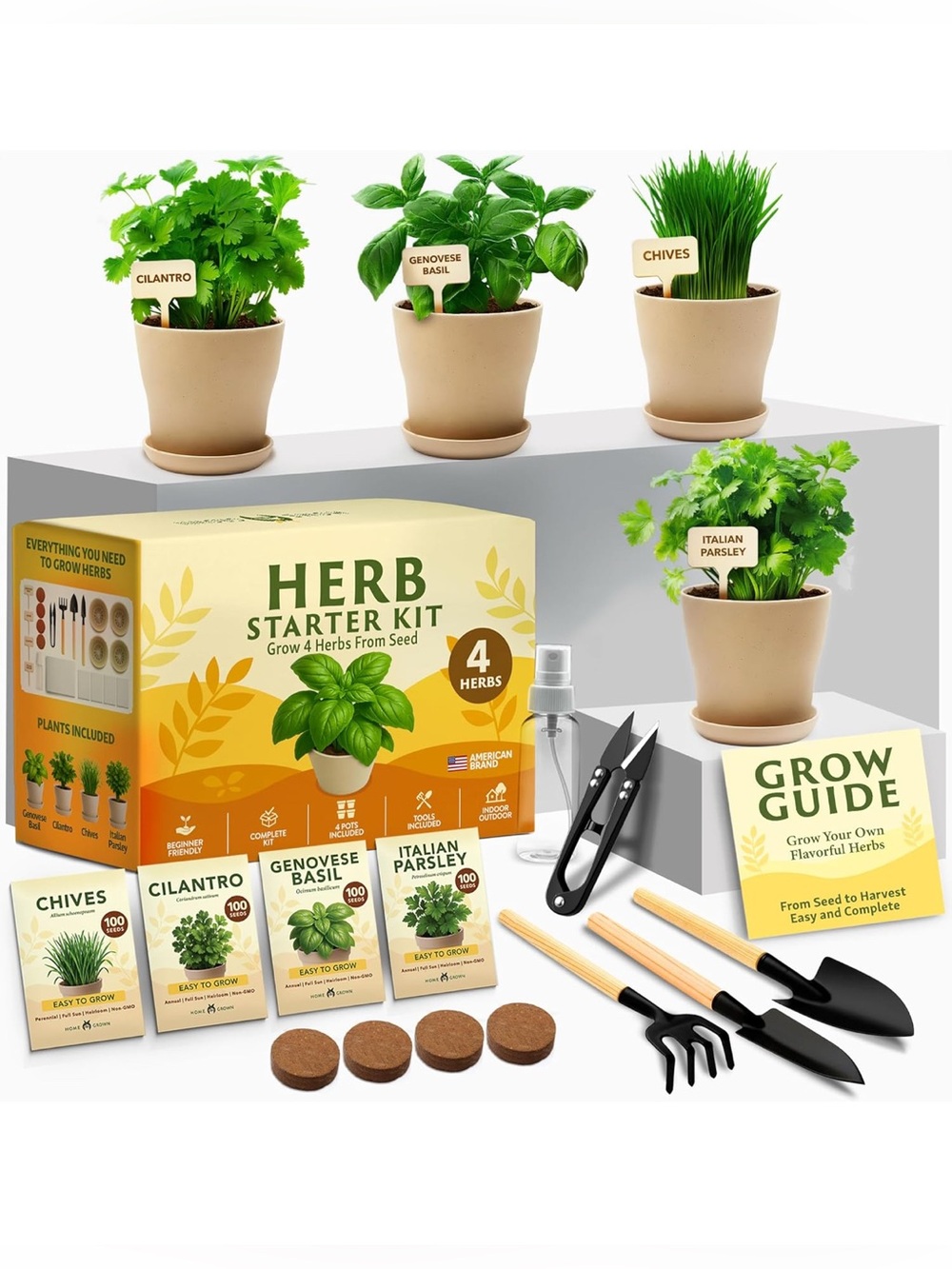 New HOME GROWN Indoor Herb Garden Kit 4 Heirloom Herbs Amazon's Choice Gift